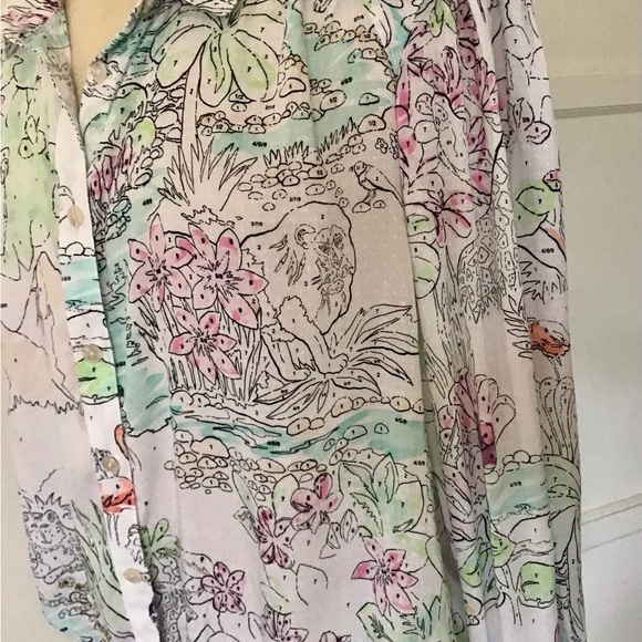 Anthropologie Maeve Tropical print blouse gathered waist/ wrists. Like new! SzXL - Picture 4 of 12